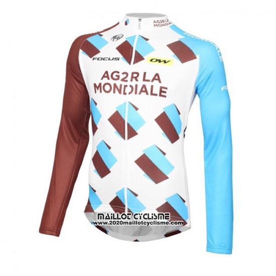 2016 Maillot Ciclismo Ag2r La Mondiale Blanc et Marron Manches Longues et Cuissard
